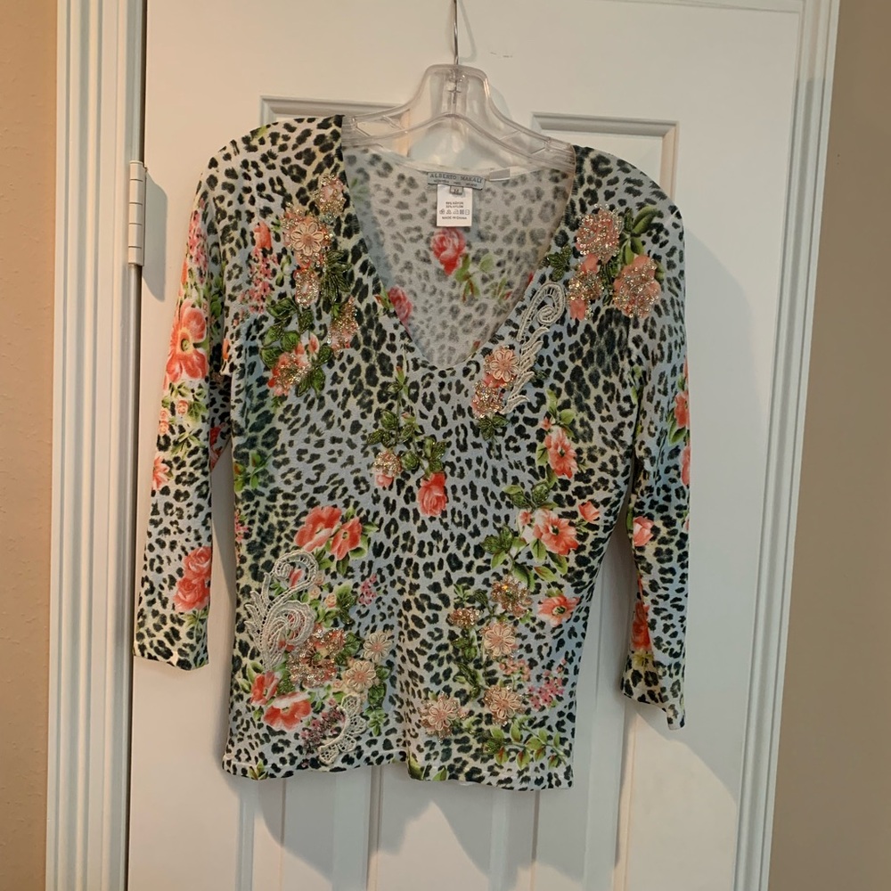 Alberto Makali Orange and Green Fitted Blouse
